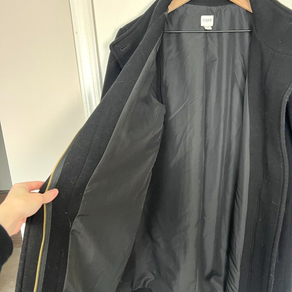 J.Crew Wool Blend High Neck Long Coat with Hidden Zipper Black Size 16 - Picture 3 of 7